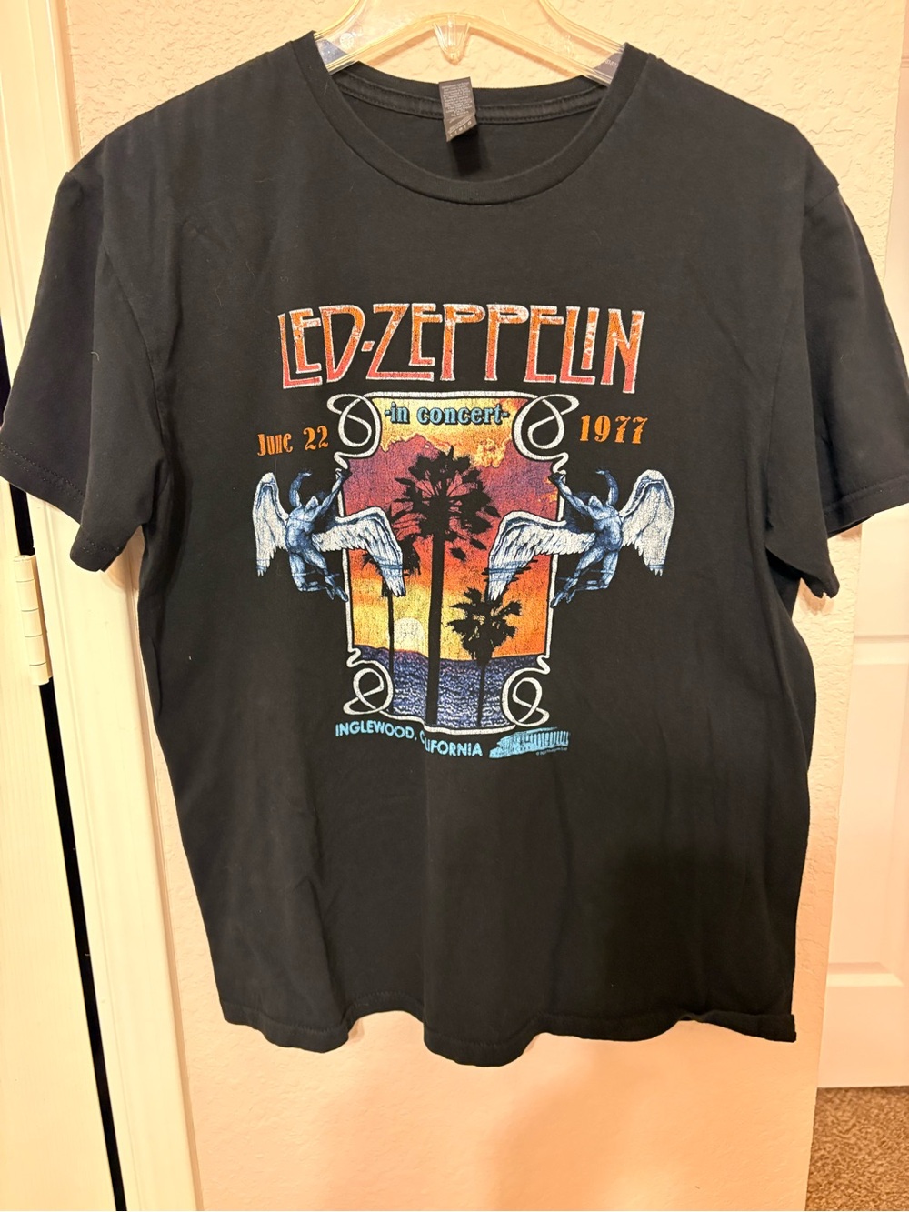 Gildan Black Led Zeppelin Concert Tee with Sunset Graphic